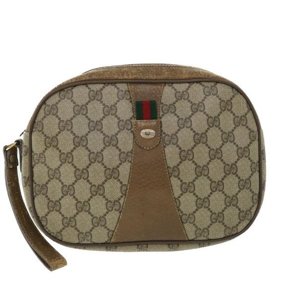 GUCCI GG Canvas Web Sherry Line Clutch Bag PVC Leather Beige Green Auth ep1670 - Picture 13 of 16